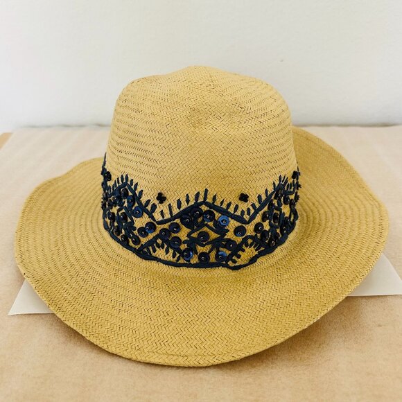 Tory Burch Tan Hat with Blue Embroidery - Picture 5 of 7